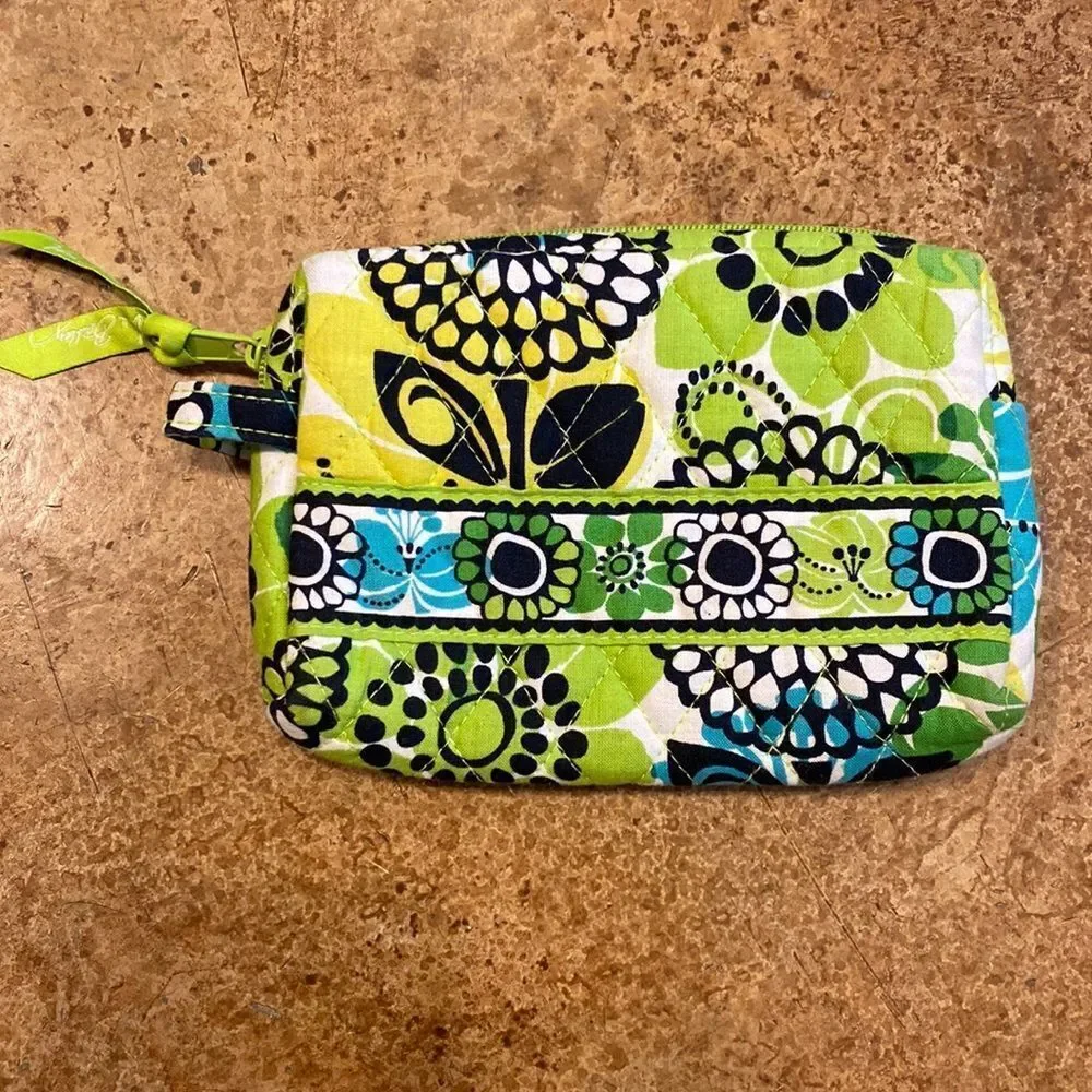 Vera Bradley lime’s up green floral print mini plastic‎ lined makeup bag